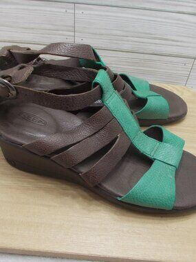 KEEN Victoria Cascade Brown Turquoise Leather Wedge Heel Sandals Women's 9